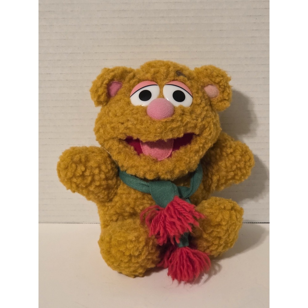 Baby Fozzie Bear Muppets 1987 Henson Associates 8" Plush Green Scarf Vtg  NO HAT